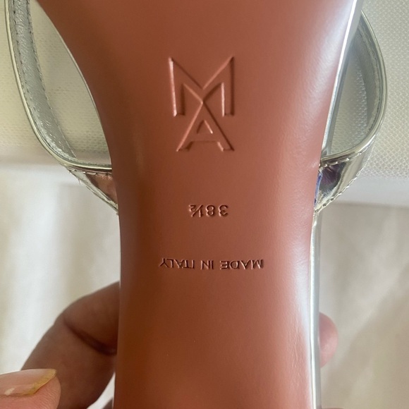 ✨ NEW! Authentic! Amina Muaddi Silver Strappy Heels – Size 38.5 ✨ Mules - Picture 9 of 15